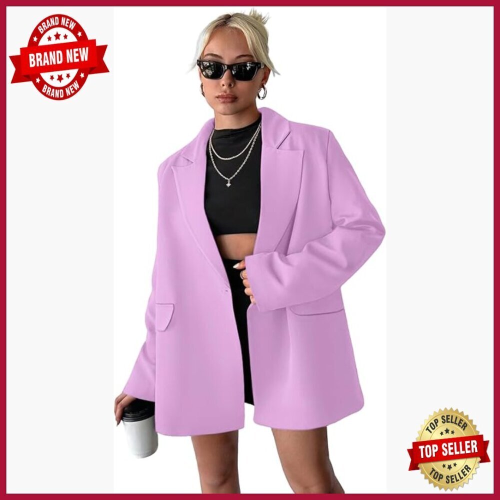 Slim Fit Blazer Notched Collar Long Sleeve Office Jacket with Pockets